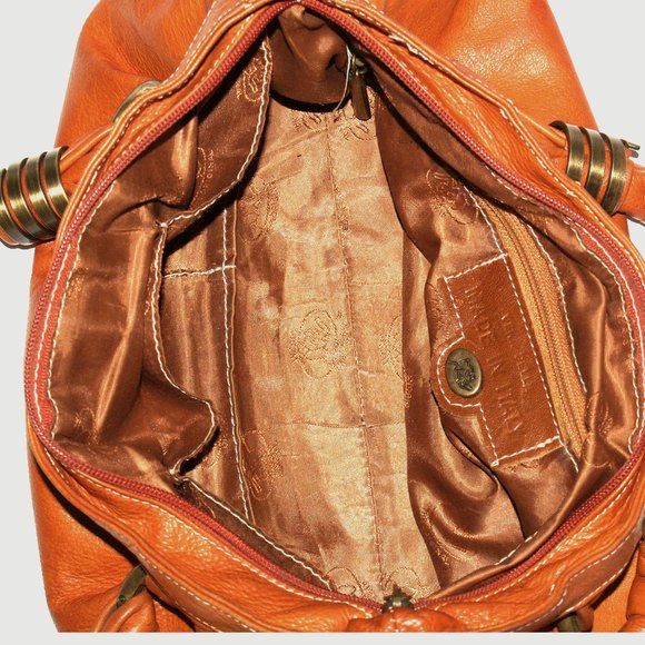 AVORIO - VERA PELLE - Orange Leather Shoulder Satchel - Made in Italy - Picture 11 of 13